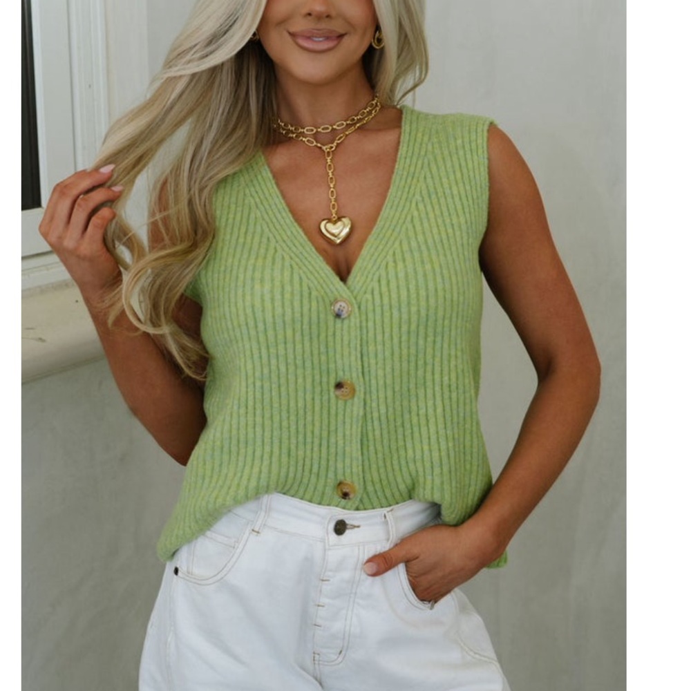Women's V-Neck Ribbed Sweater Vest - Lime Green